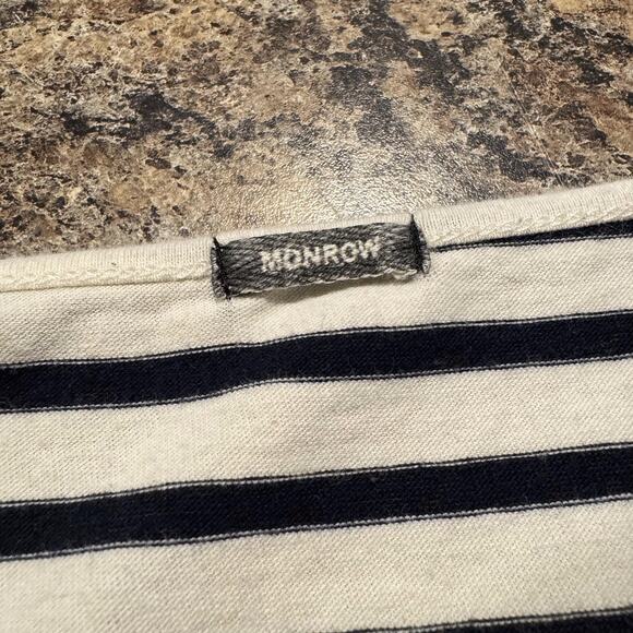 Monrow Womens Dress Long Sleeve Scoop Neck Stripe Midi White Blue Size Medium LD - Picture 3 of 9